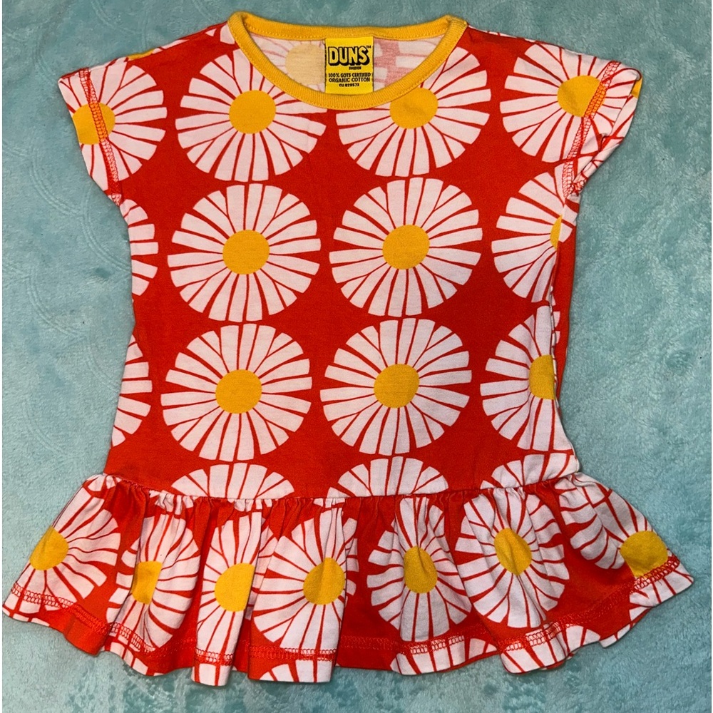 🌼DUNS OF SWEDEN 100% ORGANIC COTTON DAISY FLOWER PRINT DRESS TOP SHIRT SZ 74/80